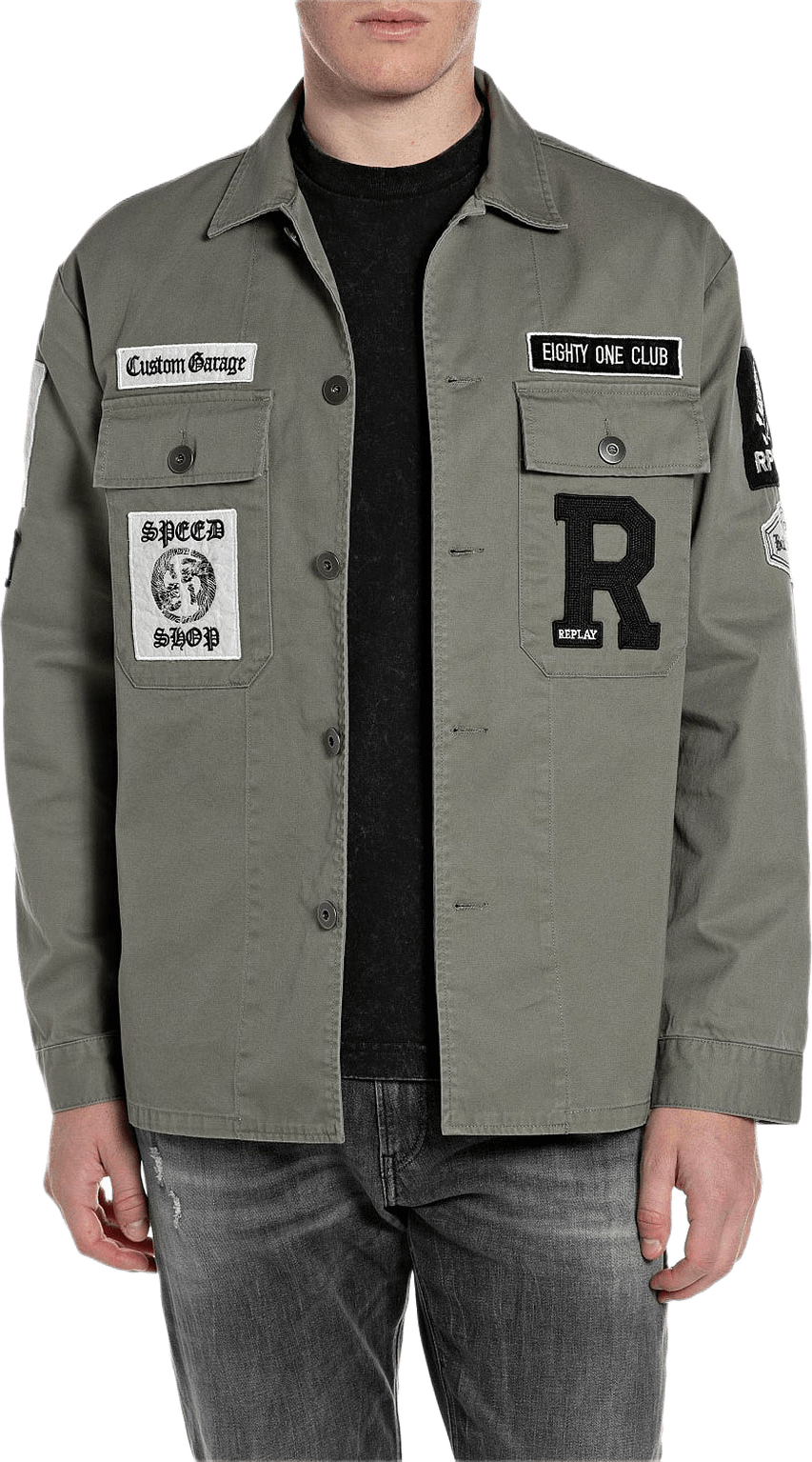 Overshirt with Patch & Logo, från Replay, i färgen Light Military.