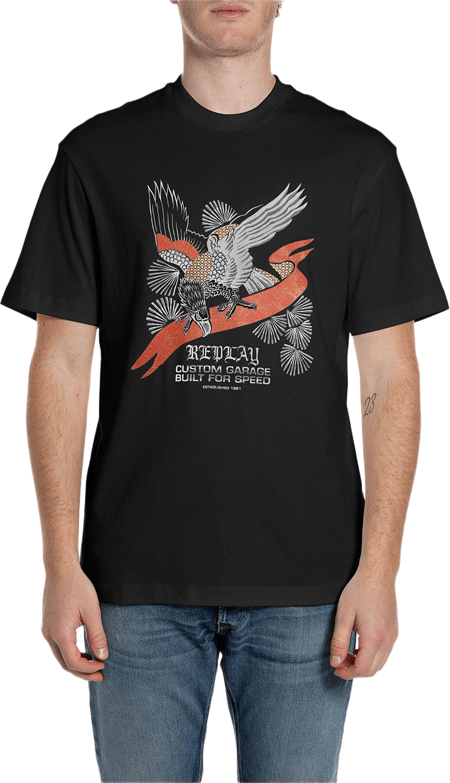 Relaxed Fit T-shirt with Design, från Replay, i färgen Black.