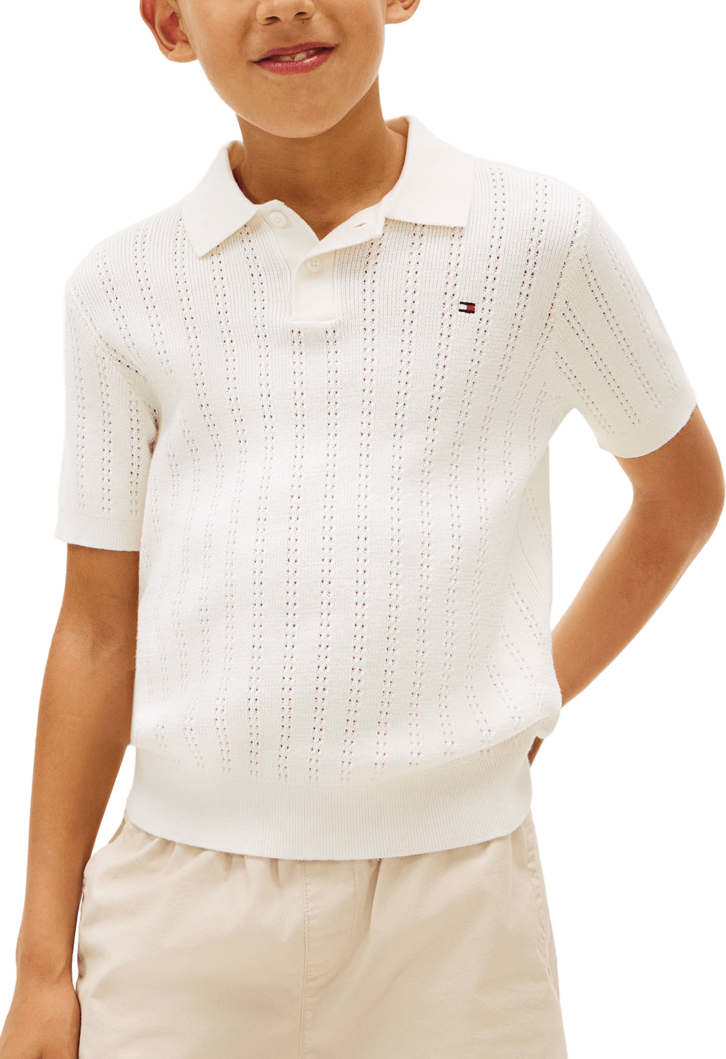 Open Stitch Polo Shirt, från Tommy Hilfiger, i färgen Ivory Silk.