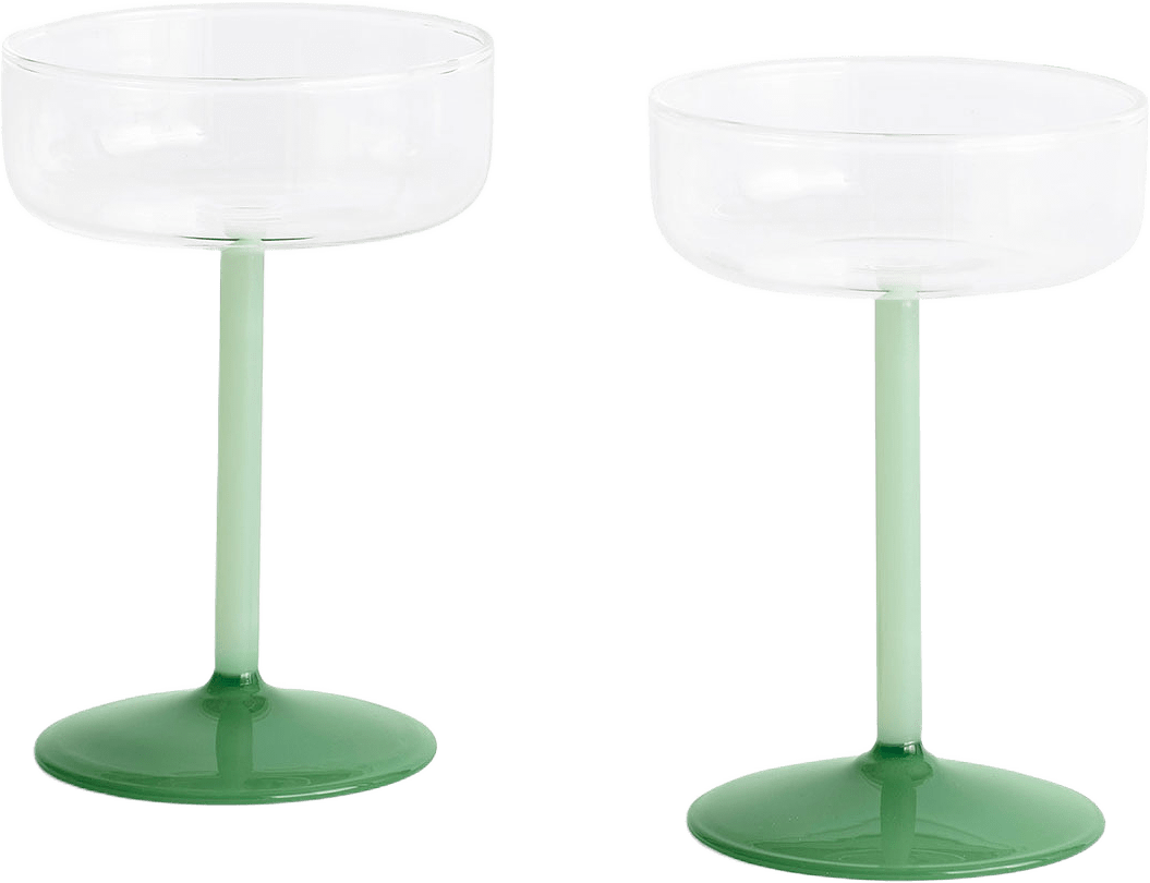 HAY Coupe Glass 2-pack Tint, från HAY, i färgen Jade Light Green/ Dark Green.