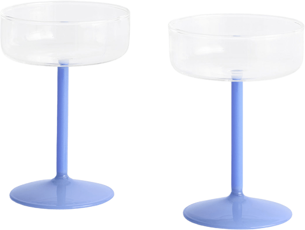 HAY Coupe Glass 2-pack Tint, från HAY, i färgen Clear And Jade Light Blue.