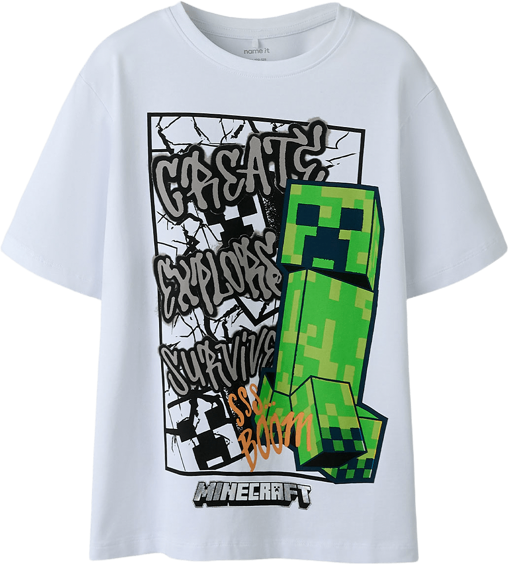 NKMMASE MINECRAFT SS NREG TOP, från Name It, i färgen Bright White.