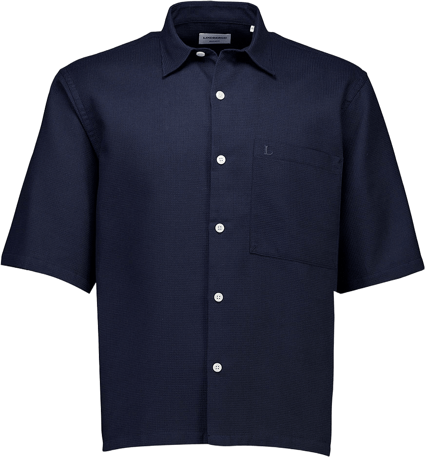 Solid dobby cotton Shirt S/S, från Lindbergh, i färgen Navy.