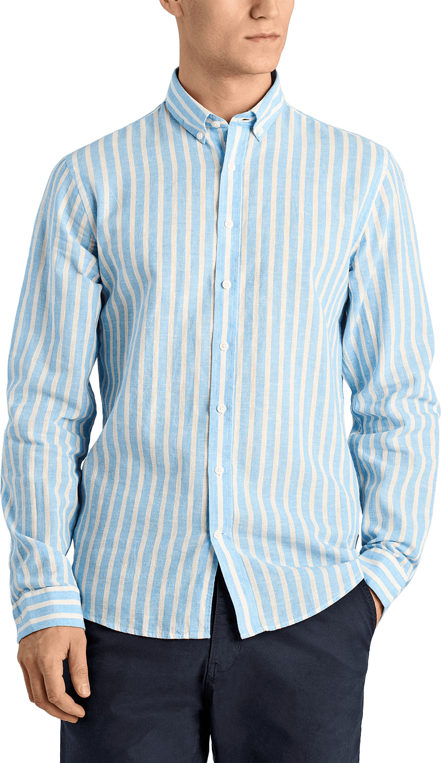 Striped cotton/linen Shirt L/S, från Lindbergh, i färgen Blue.