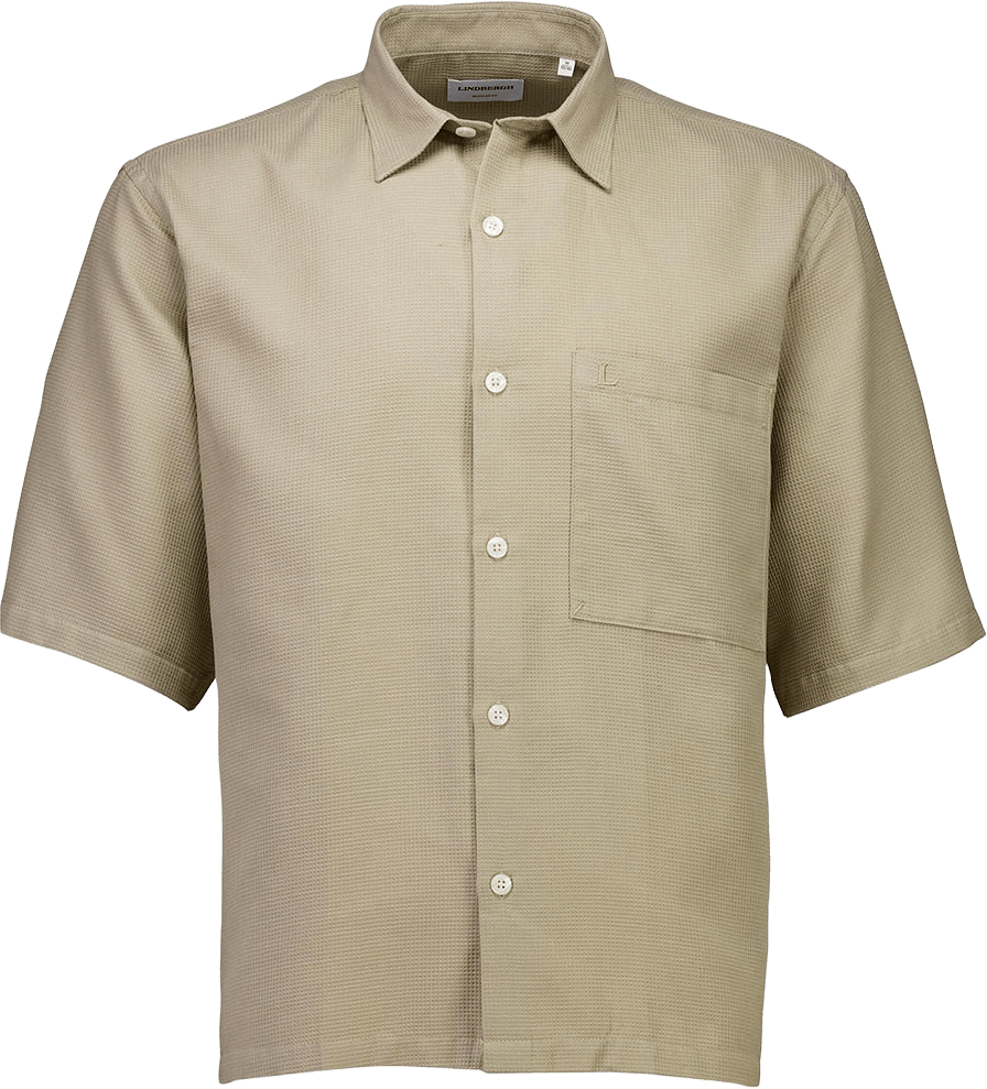 Solid dobby cotton Shirt S/S, från Lindbergh, i färgen Sand.