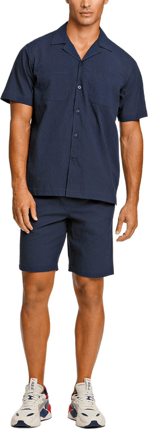 Seersucker shirt + shorts, från Lindbergh, i färgen Navy.