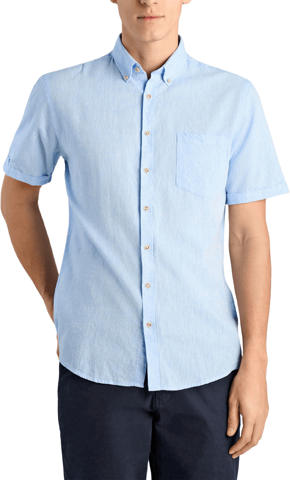 Cotton/linen resort shirt S/S, från Lindbergh, i färgen Sky Blue.