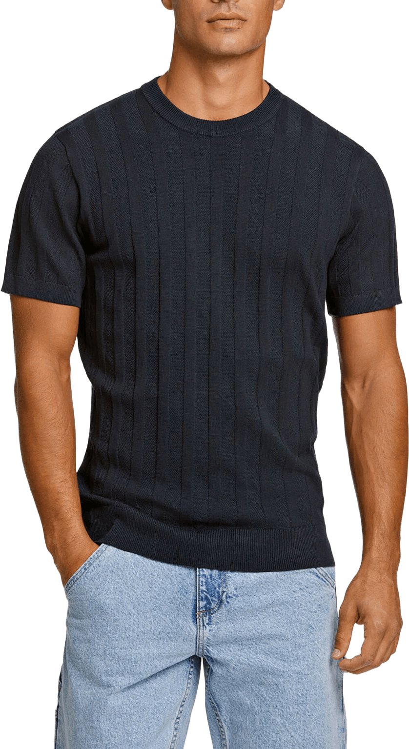 Knitted crew neck T-shirt, från Lindbergh, i färgen Navy.