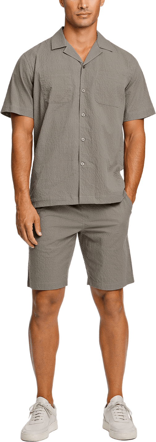 Seersucker shirt + shorts, från Lindbergh, i färgen Lt Army.