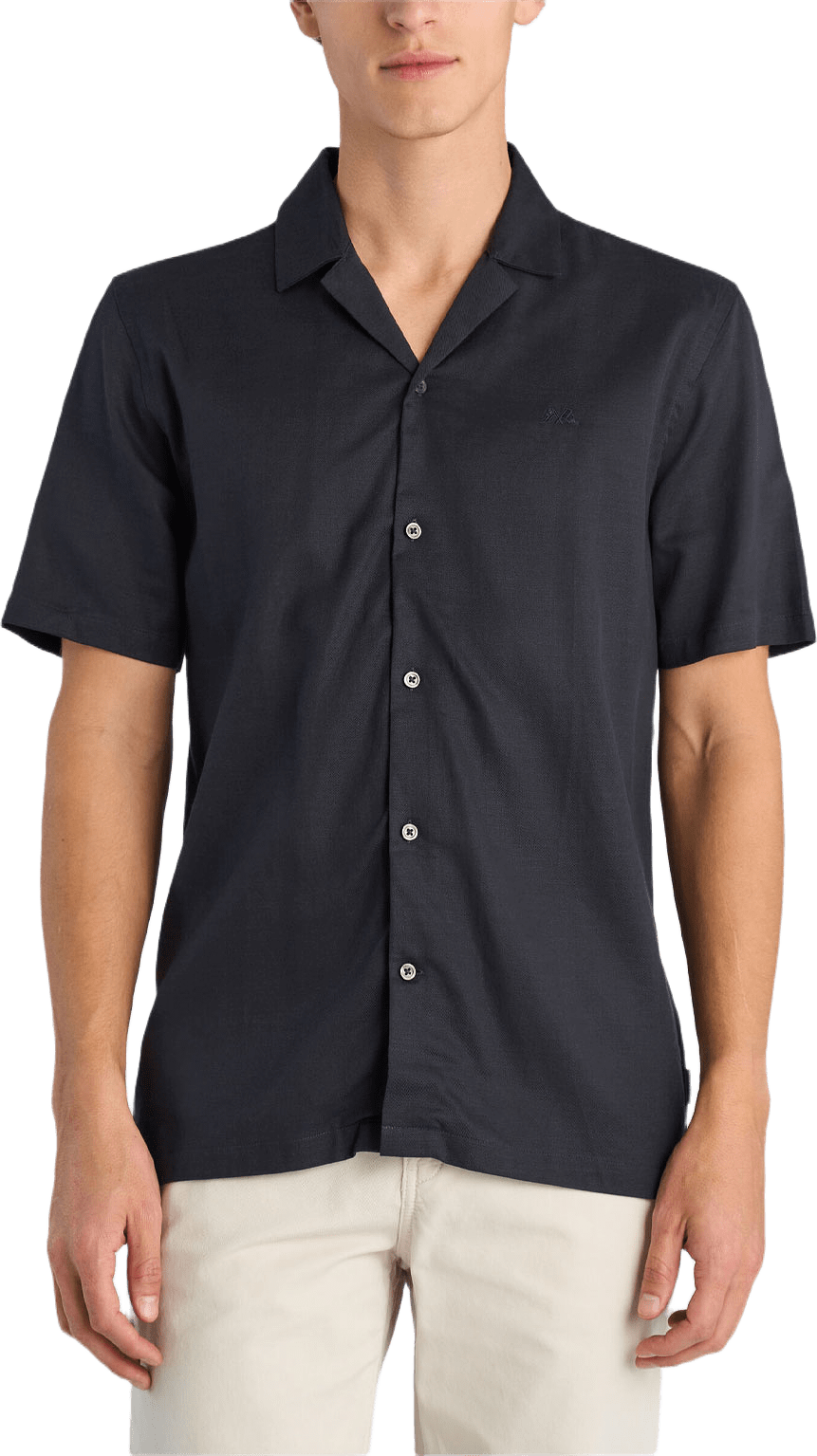 Lyocell blend resort Shirt S/S, från Lindbergh, i färgen Dk Navy.