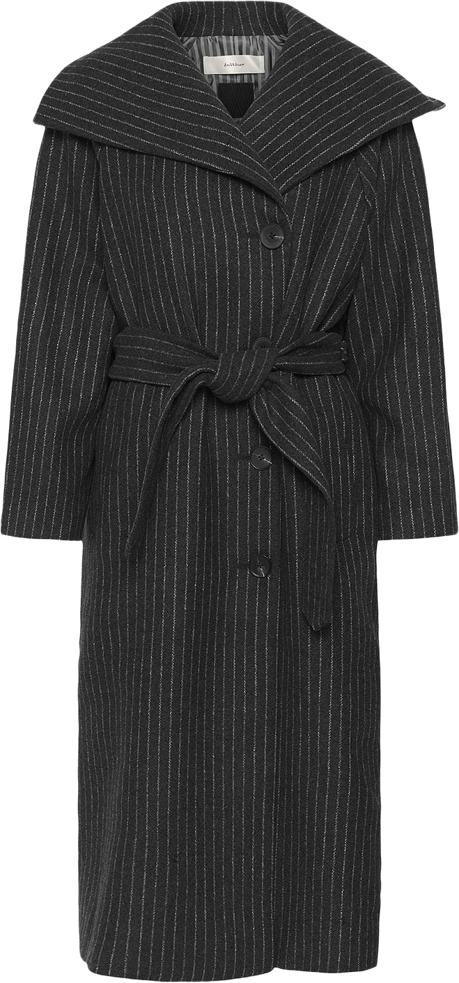 ZorahIW Long Coat, från Inwear, i färgen Dark Grey Melange Pinstripe.