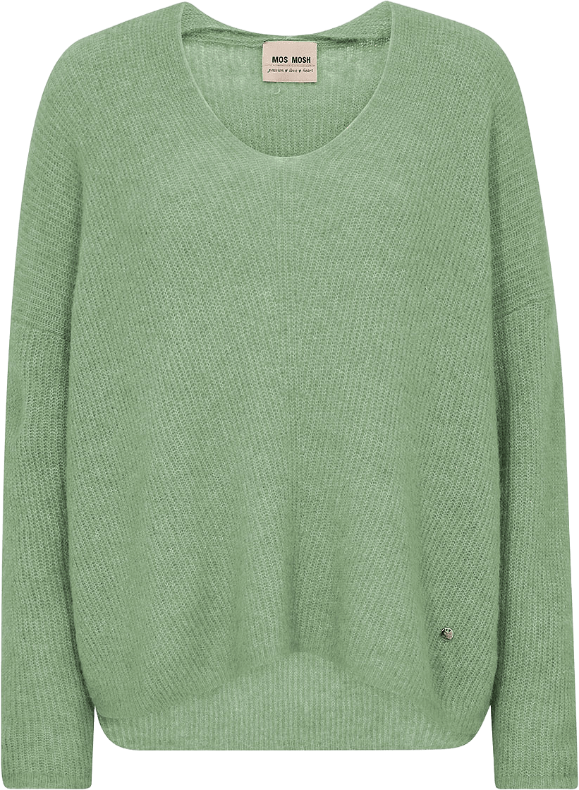Thora V-Neck Knit, från Mos Mosh, i färgen Turf Green.