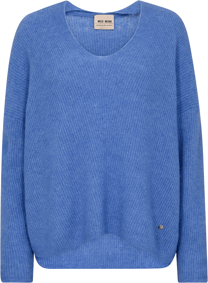 Thora V-Neck Knit, från Mos Mosh, i färgen Ultramarine.