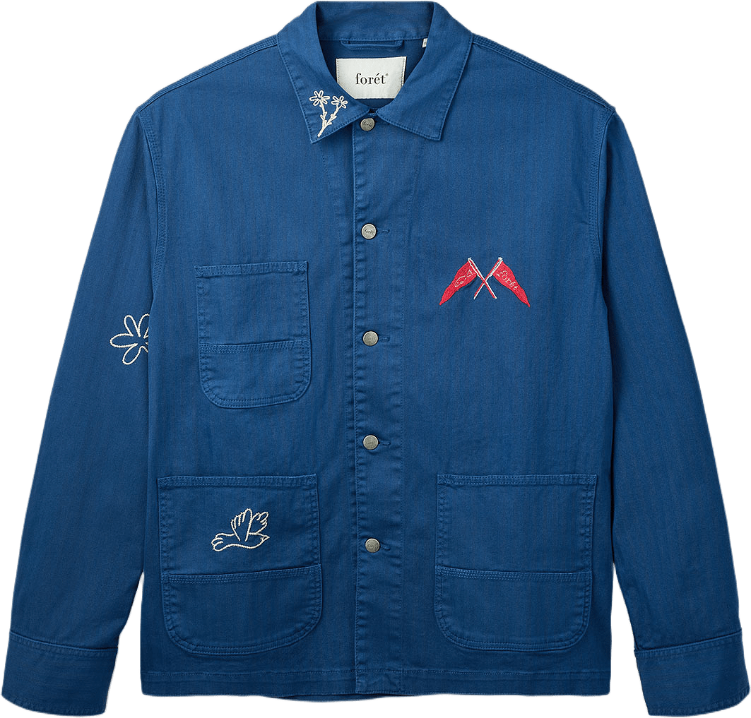 FORAGER EMBROIDERED OVERSHIRT, från Forét, i färgen Heritage Blue.