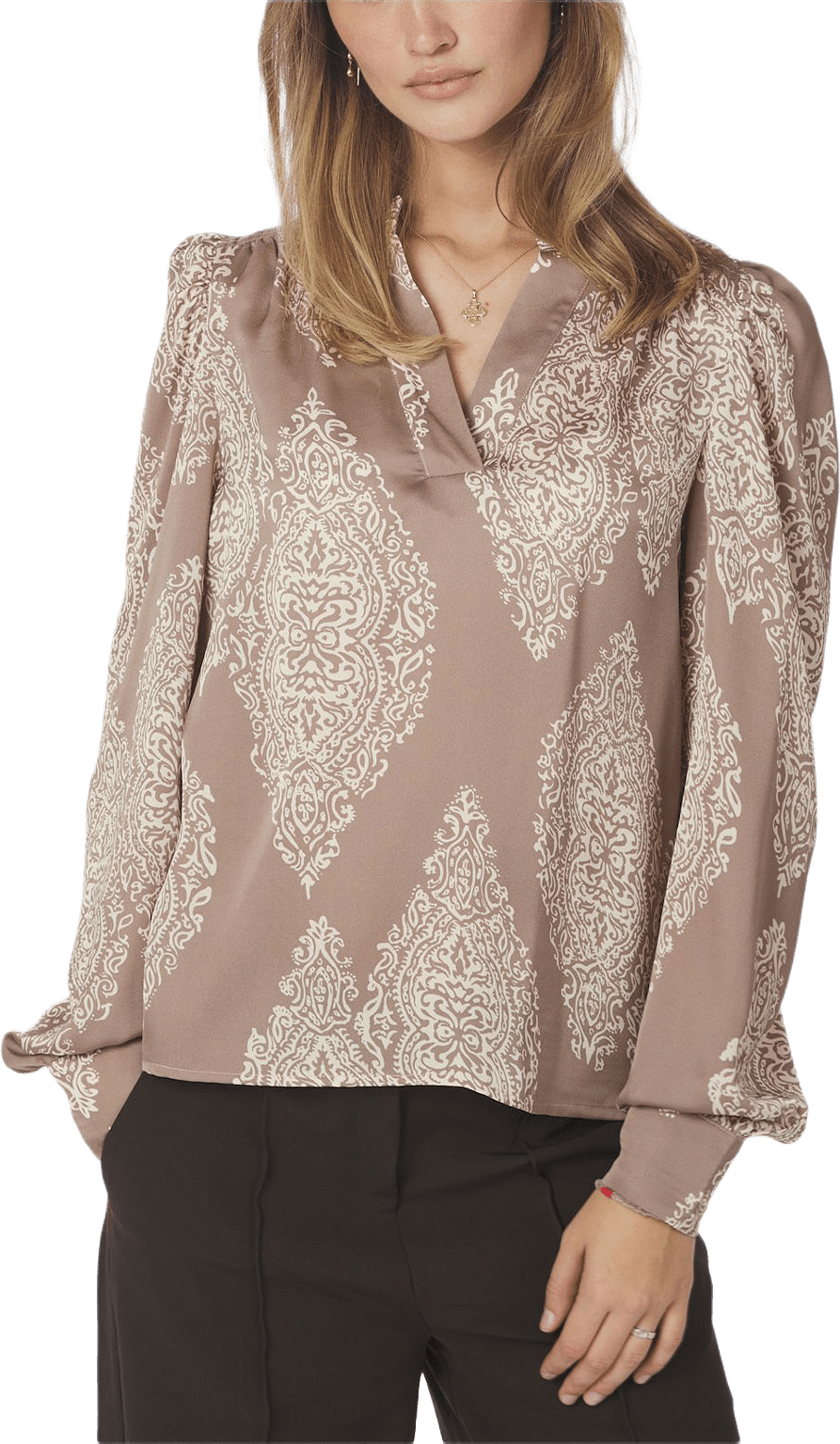 Rosslyn Paisley Drop Blouse, från Neo Noir, i färgen Dark Taupe.