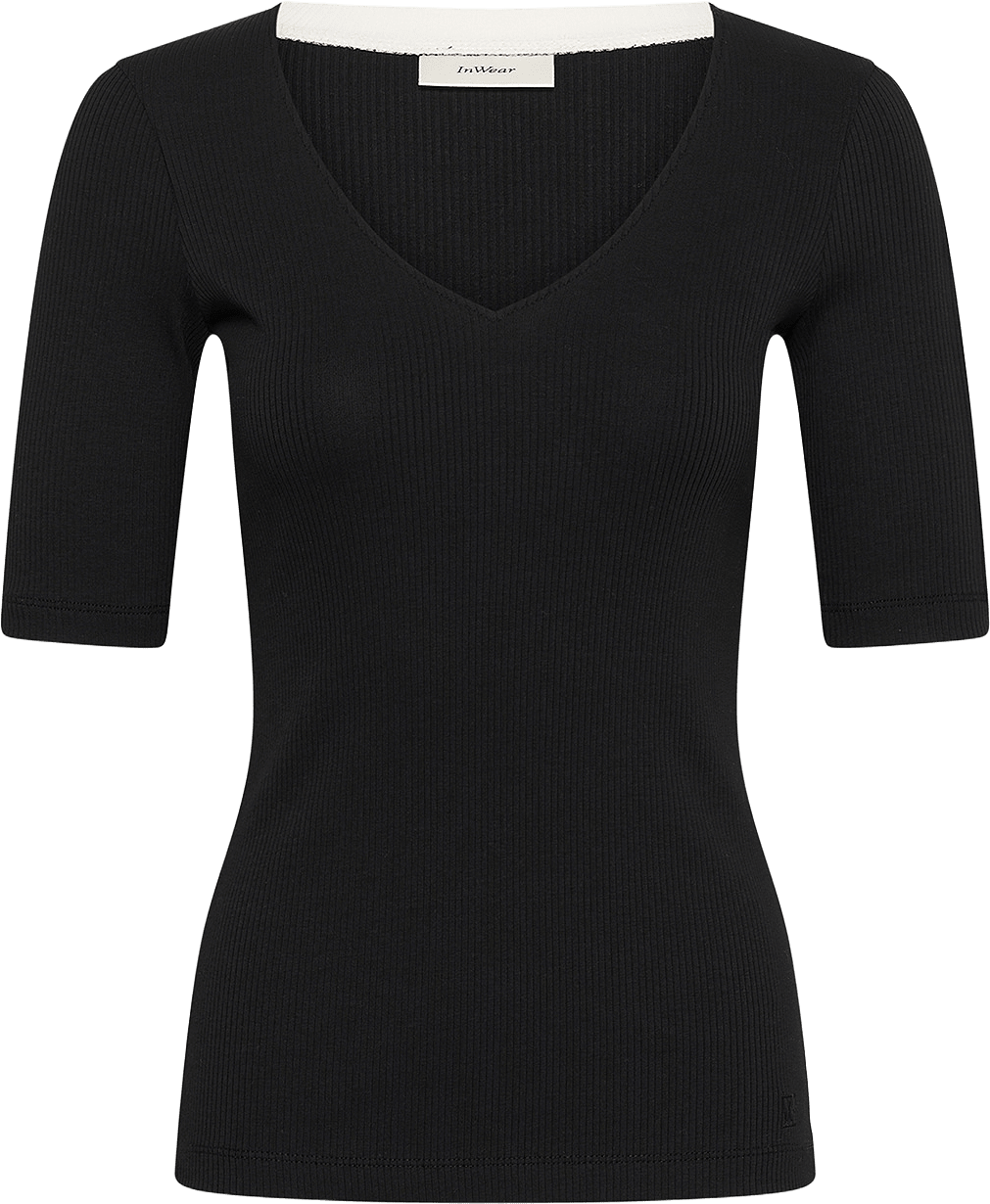 DagnaIW V T-Shirt, från Inwear, i färgen Black / Whisperwhite Rib Trim.