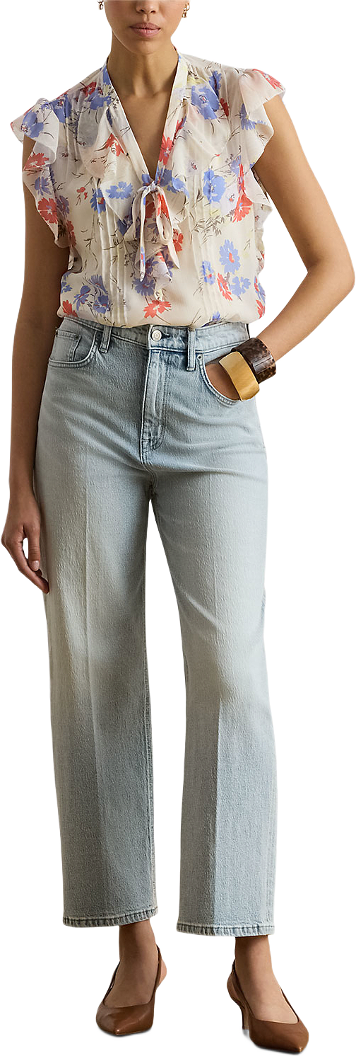 Floral Pintucked Tie-Neck Blouse, från Lauren Ralph Lauren, i färgen Cream Multi.