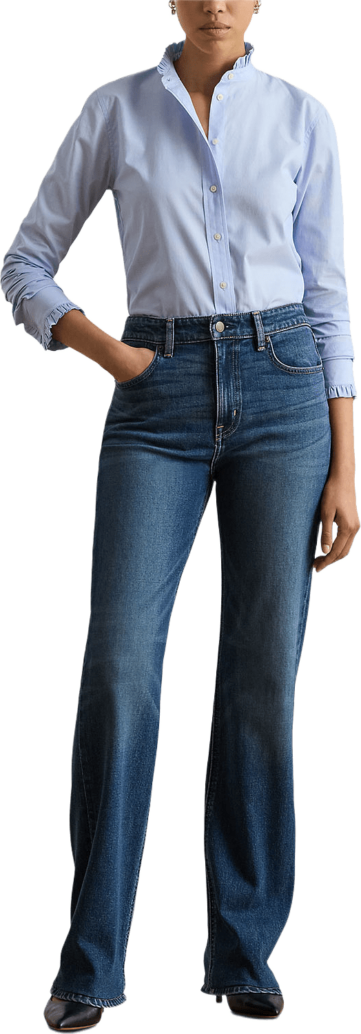 Ruffle-Trim End-on-End Cotton Shirt, från Lauren Ralph Lauren, i färgen Light Sky Blue.