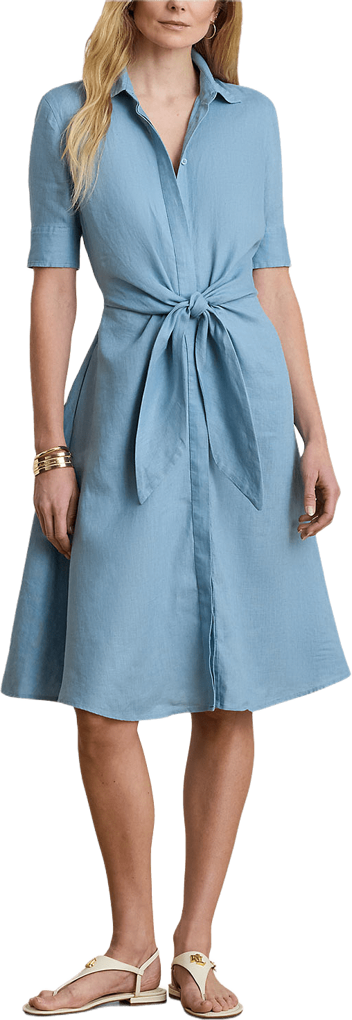 Tie-Front Linen Shirtdress, från Lauren Ralph Lauren, i färgen Blue Note.