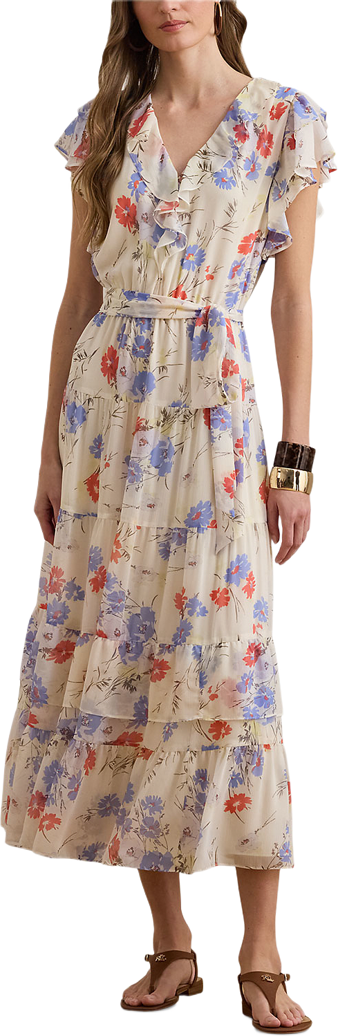 Floral Belted Georgette Tiered Dress, från Lauren Ralph Lauren, i färgen Cream Multi.