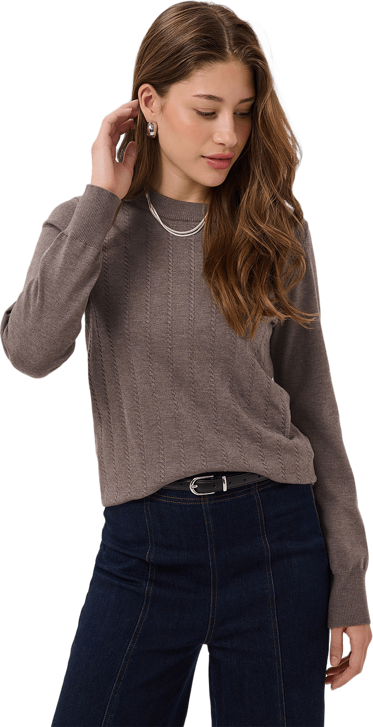 MilaSZ Thin Cabel LS Pullover, från Saint Tropez, i färgen Mink Melange.