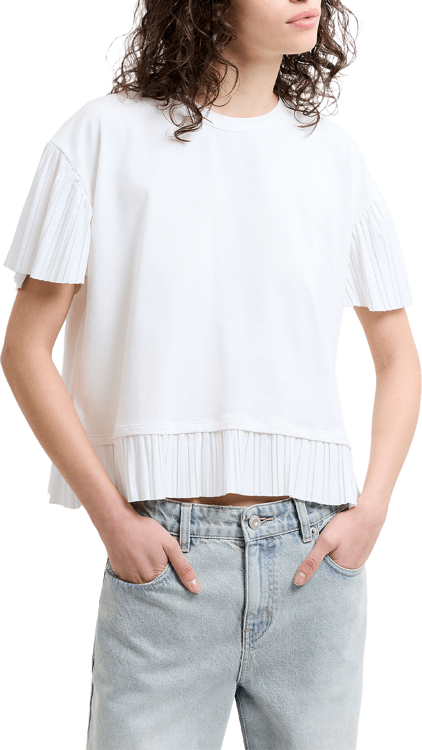 Rallie Plisse Trim T-Shirt, från French Connection, i färgen Linen White.