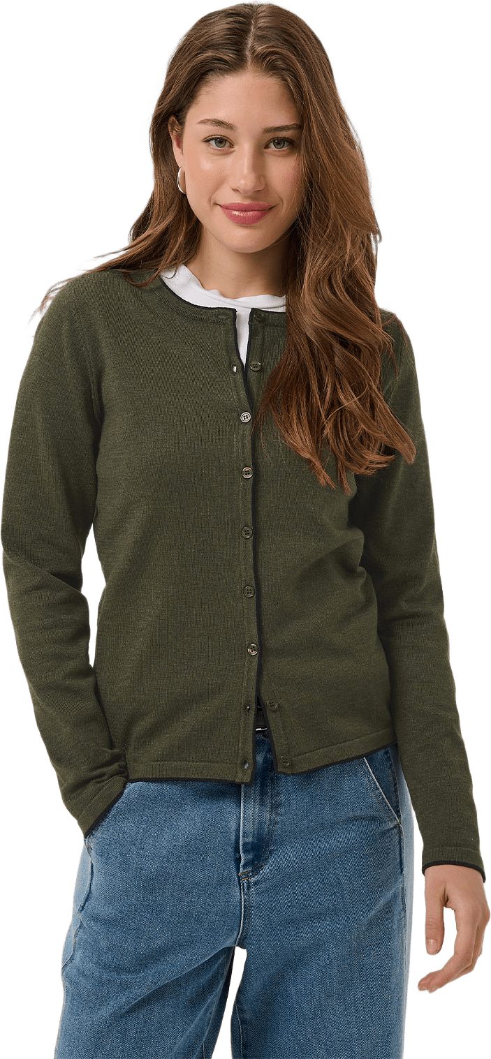 MilaSZ Contrast Stripe Cardigan, från Saint Tropez, i färgen Army Green Mel. Black Contrast.