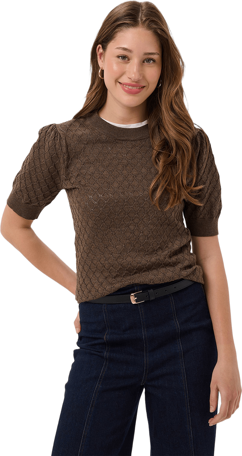MilaSZ Needledrop SS Pullover, från Saint Tropez, i färgen Major Brown Melange.