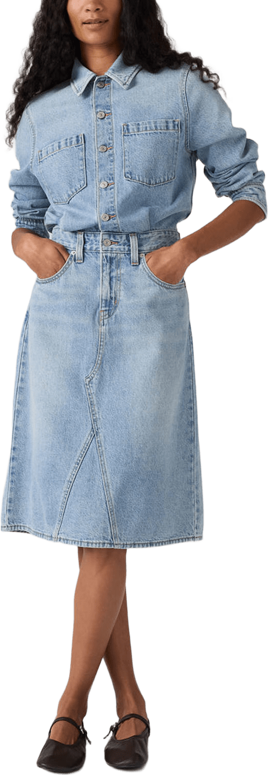 Long Sleeve A Line Western Dress, från Levi's, i färgen Light Indigo - Worn In.