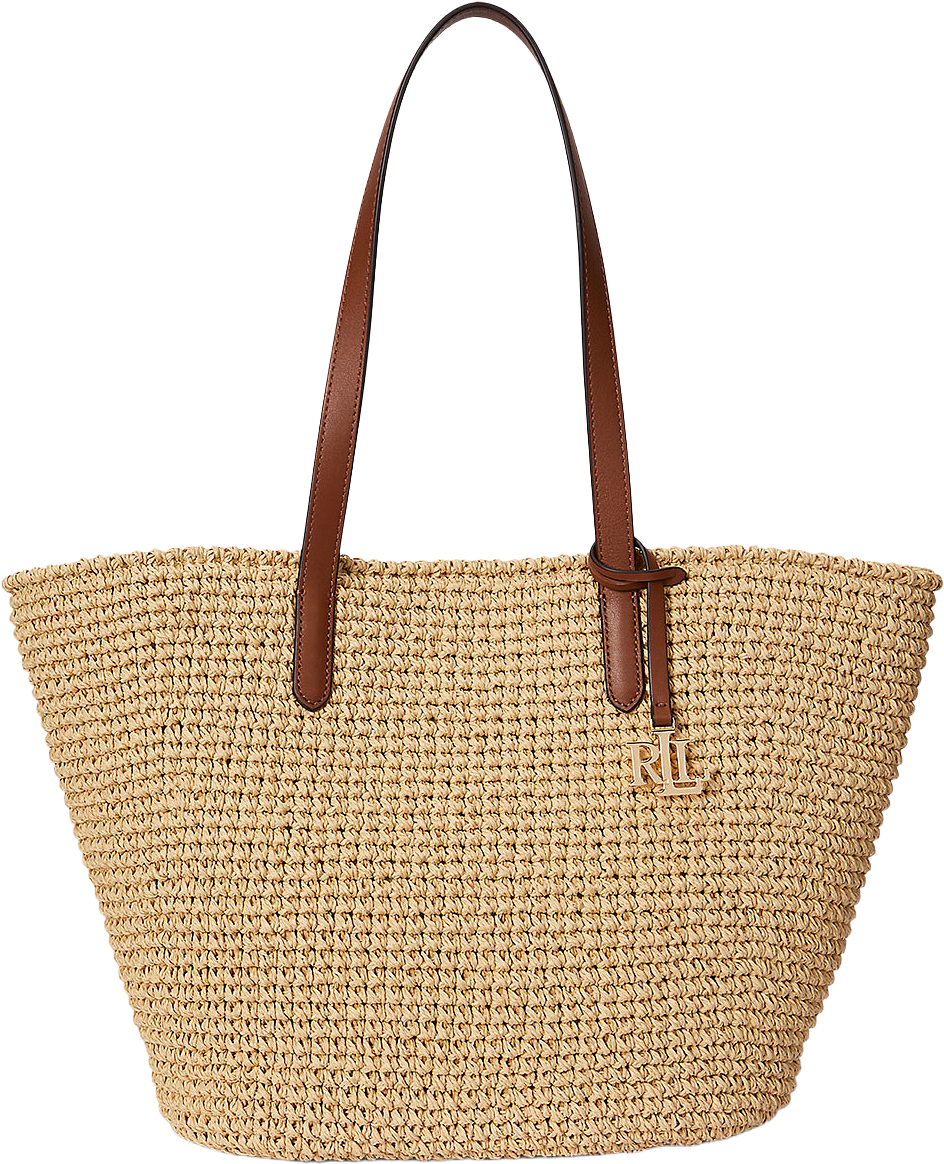 Crocheted Straw Large Lainey Tote Bag, från Lauren Ralph Lauren, i färgen Natural/Lauren Tan.