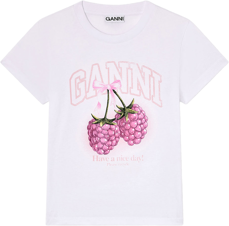 Baby Fit T-shirt Raspberry, från GANNI, i färgen Bright White.