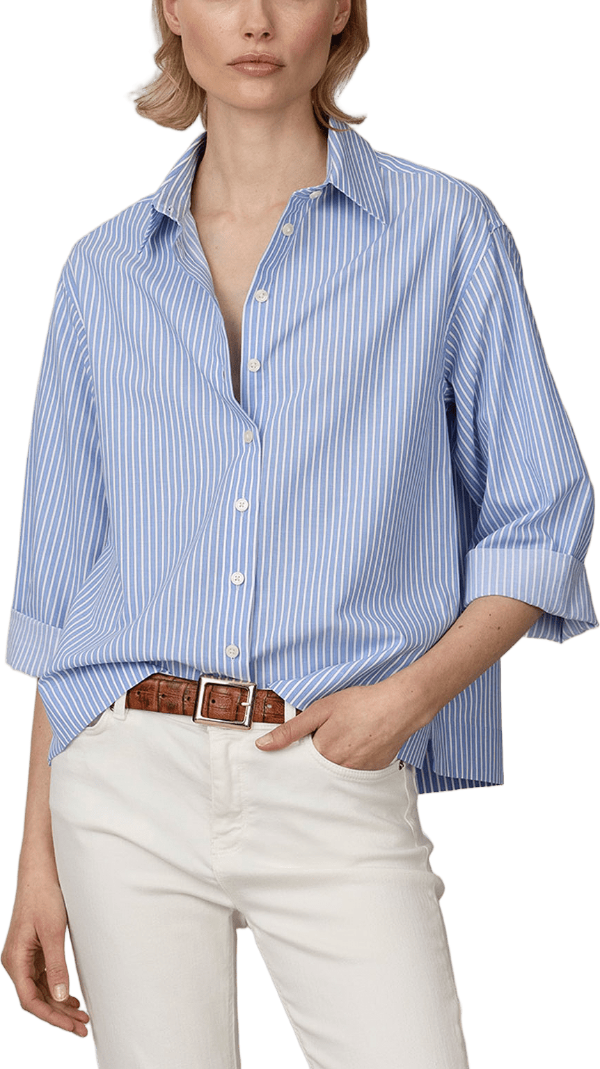 Skjorta Melina Horizon Stripe, från The Shirt Factory, i färgen Blue.