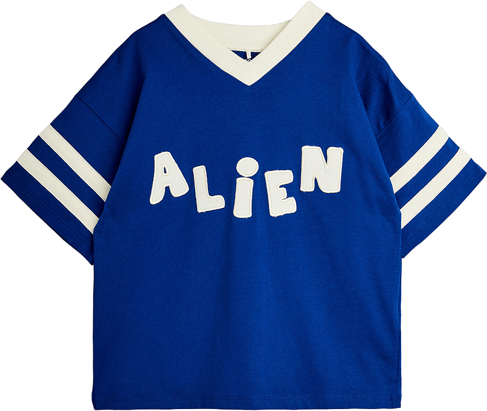 Alien V-Neck T-Shirt, från Mini Rodini, i färgen Blue.