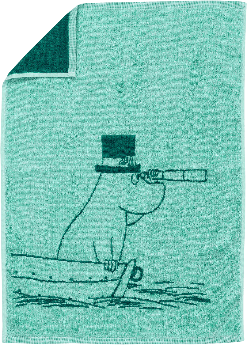 Mumin handduk 50x70 Muminpappa blågr. GOTS, från Arabia, i färgen Blågrön.