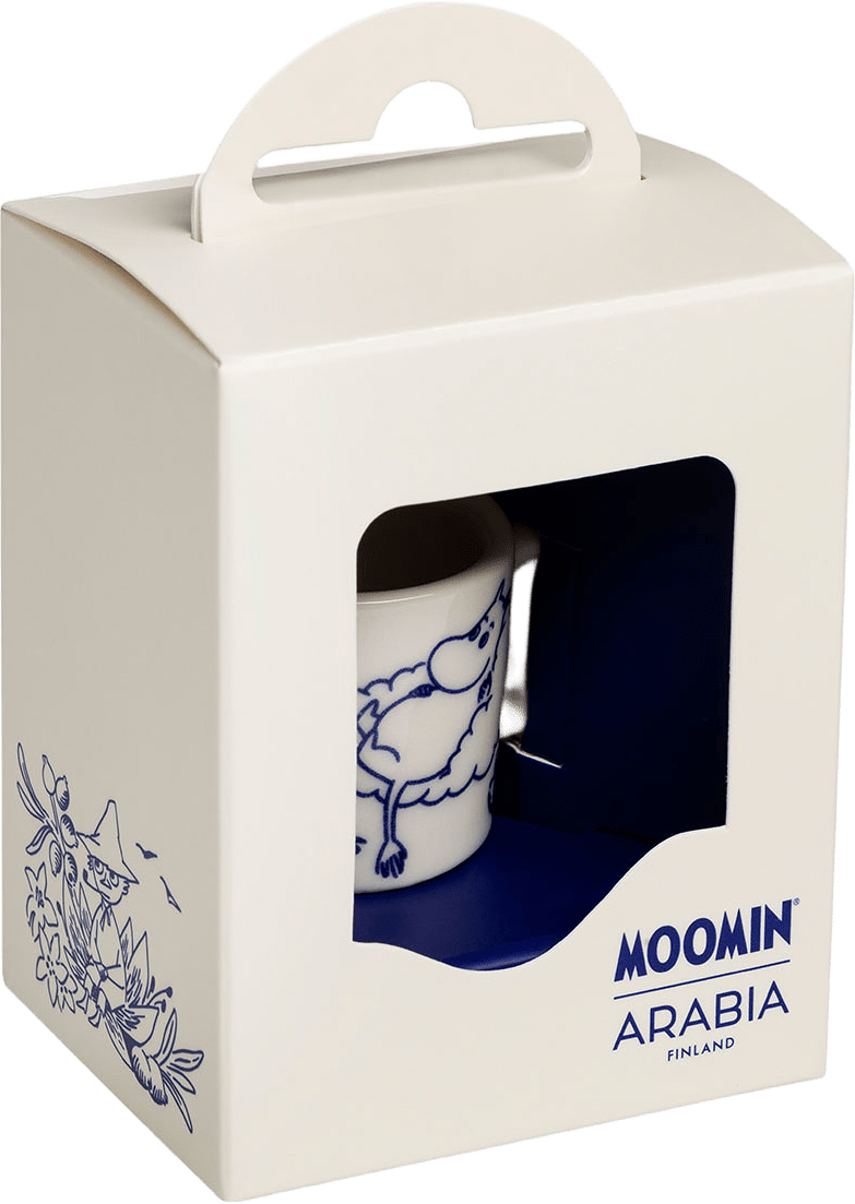 Mumin mini mugg Mumintrollet Box, från Arabia, i färgen Blå/Vit.