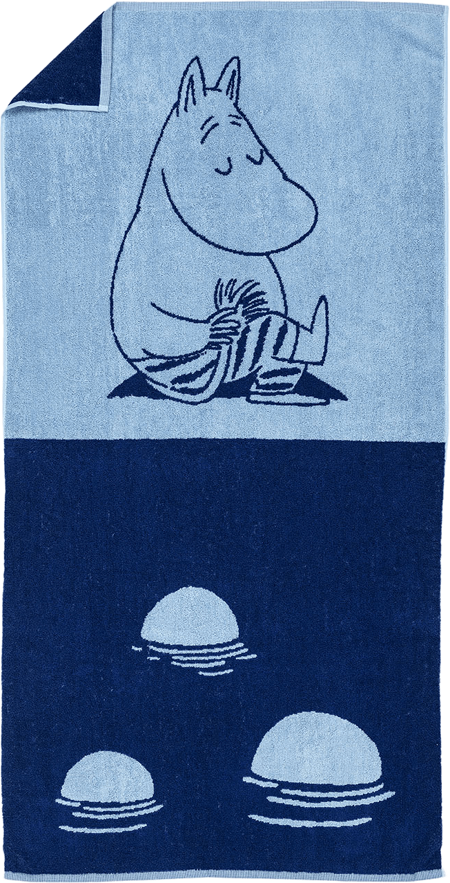 Mumin badhand.70x140 Mumintrollet marinblå GOTS, från Arabia, i färgen Blå.