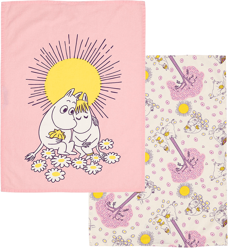 Mumin kökshandduk set 50x70 Förälskade GOTS, från Arabia, i färgen Rosa.