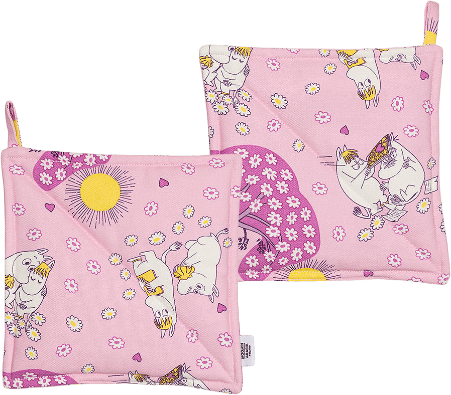 Mumin grytlappar st 22x22cm Förälskade, från Arabia, i färgen Rosa.