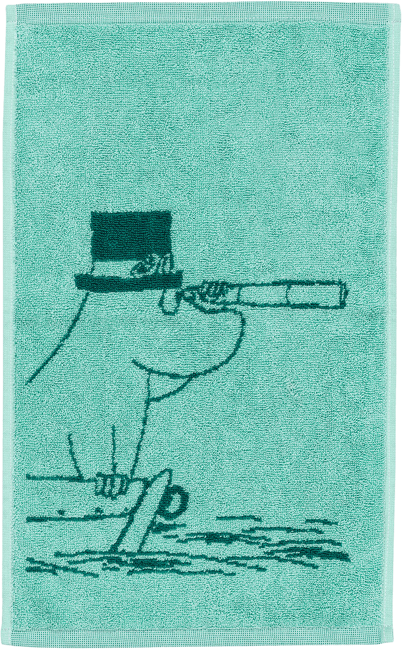 Mumin handduk 30x50 Muminpappa blågr. GOTS, från Arabia, i färgen Grön.