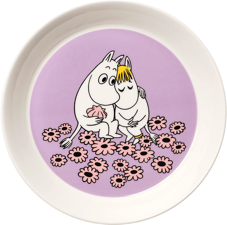 Mumin tallrik 19cm Förälskade, från Arabia, i färgen Lila.