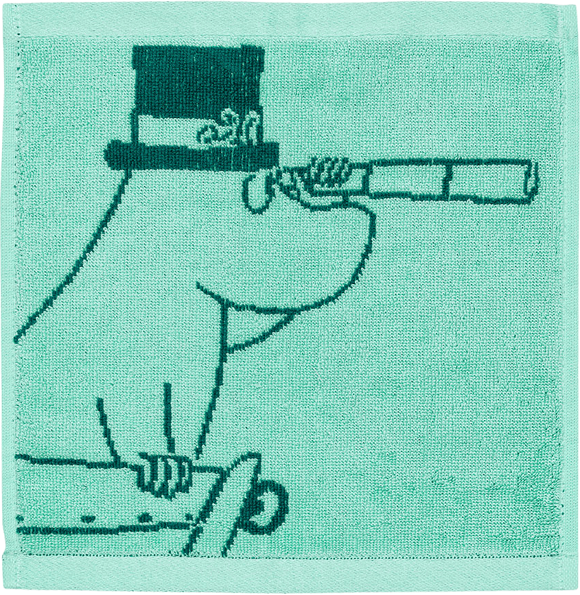Mumin handduk 25x25 Muminpappa blågr. GOTS, från Arabia, i färgen Blågrön.