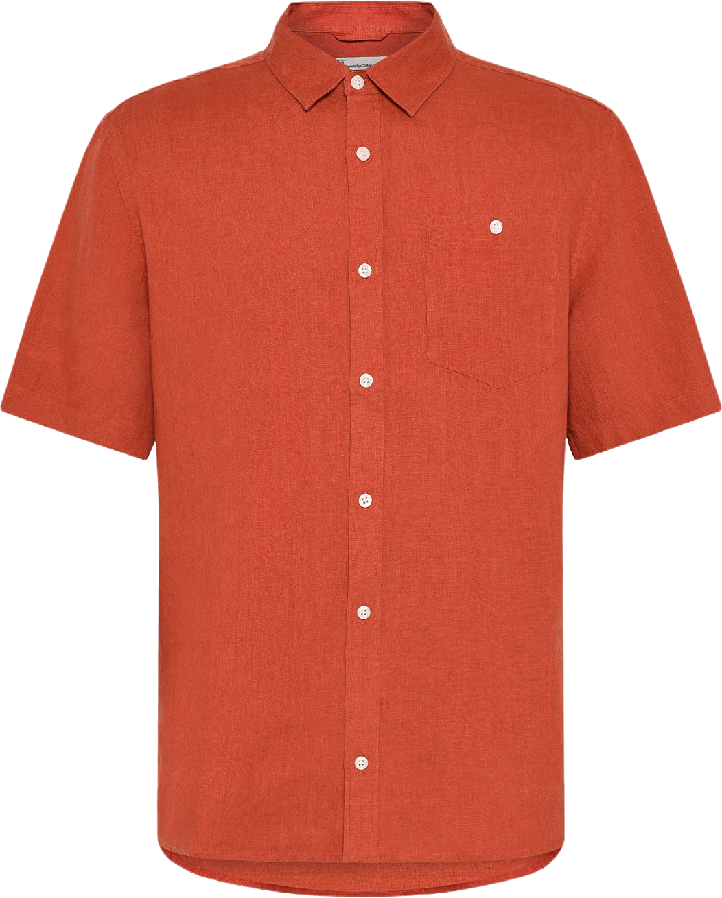 Regular linen short sleeve shirt, från Knowledge Cotton Apparel, i färgen 1488 Burnt Brick.