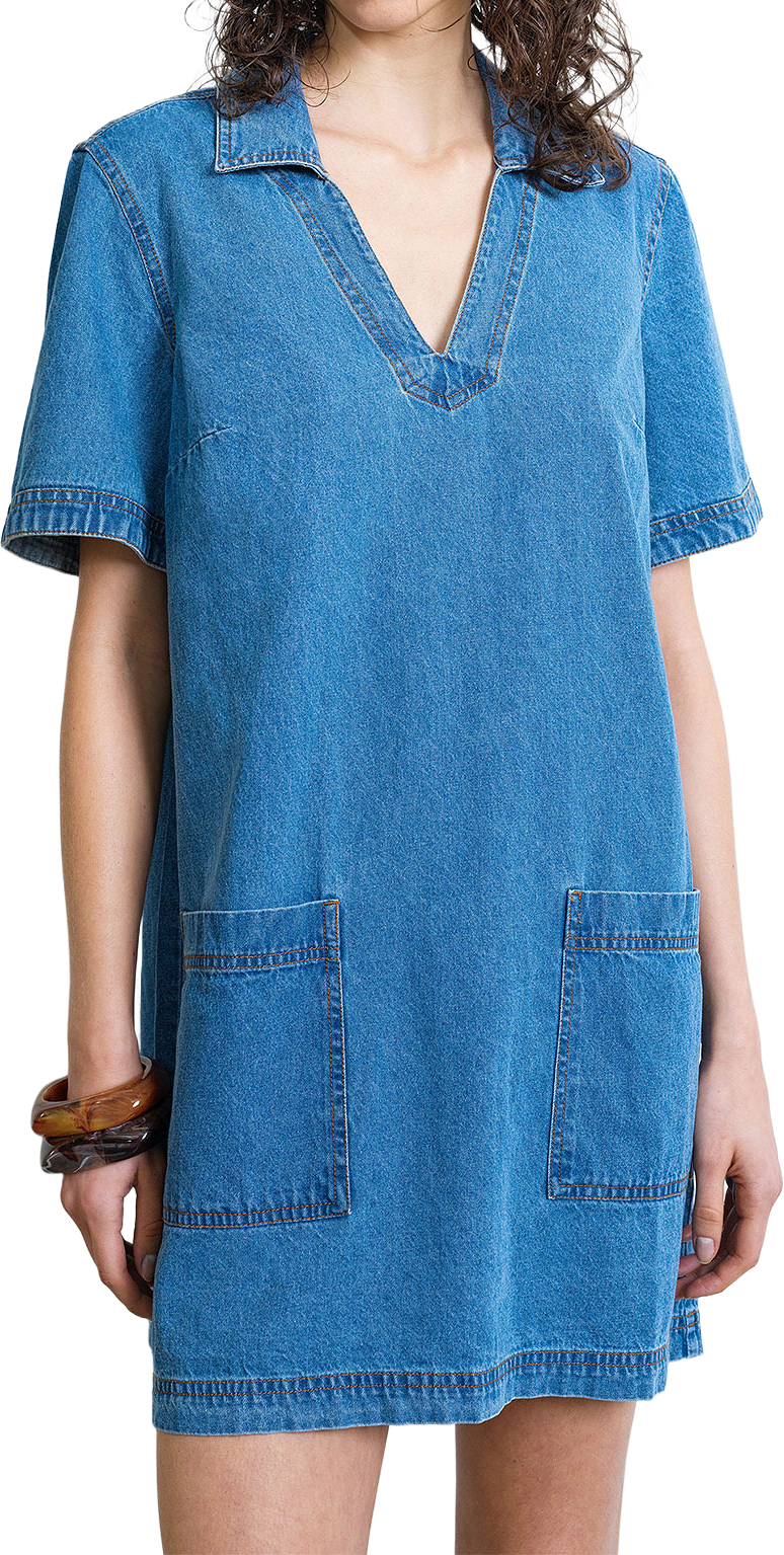 Archie Denim Patch Pocket Mini Dress, från French Connection, i färgen Clean Blue Denim.