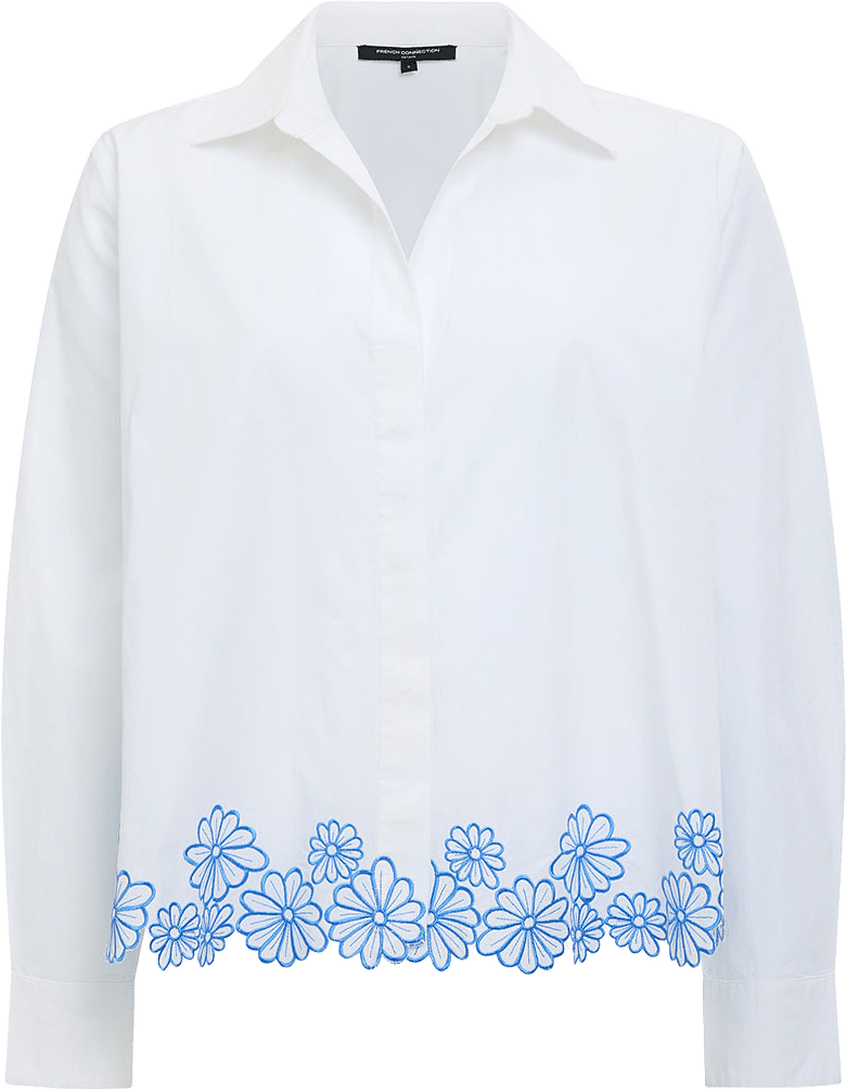 Cambria Cotton Floral Embroidered Hem Shirt, från French Connection, i färgen Linen White / Azure Blue.