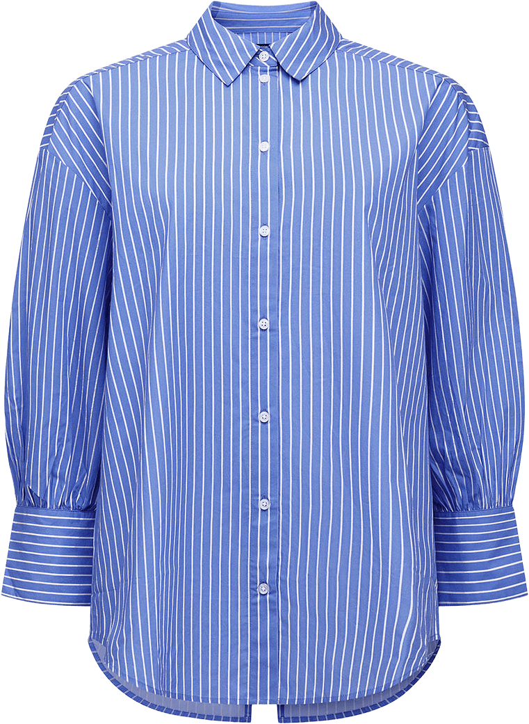 Cambria Cotton Striped Bow Shirt, från French Connection, i färgen Azure Blue / Linen White.