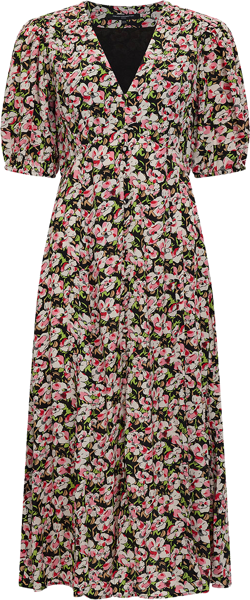 Molly Lizzie Eco Puff Sleeve Tea Dress, från French Connection, i färgen Black Multi.