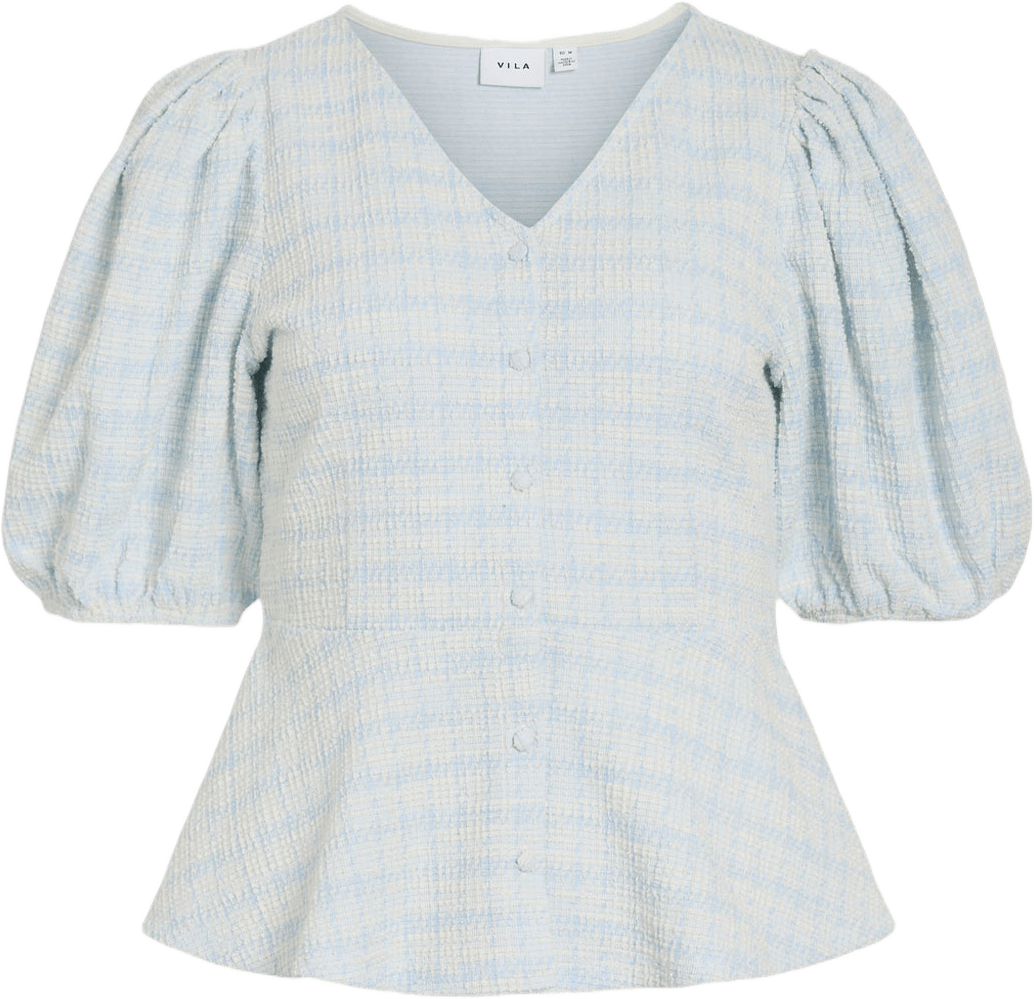 Viamy Peplum Top, från Vila, i färgen Snow White Nantucket Breeze.