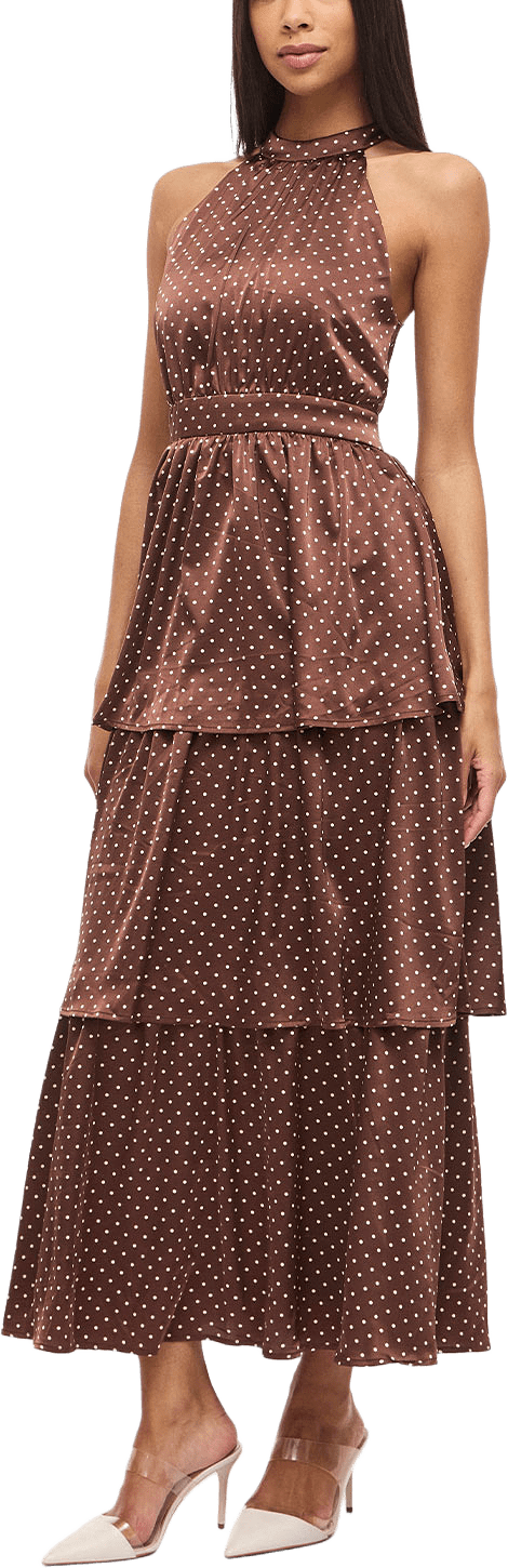 Vikimmie Halterneck Dress, från Vila, i färgen Shaved Chocolate Dots.