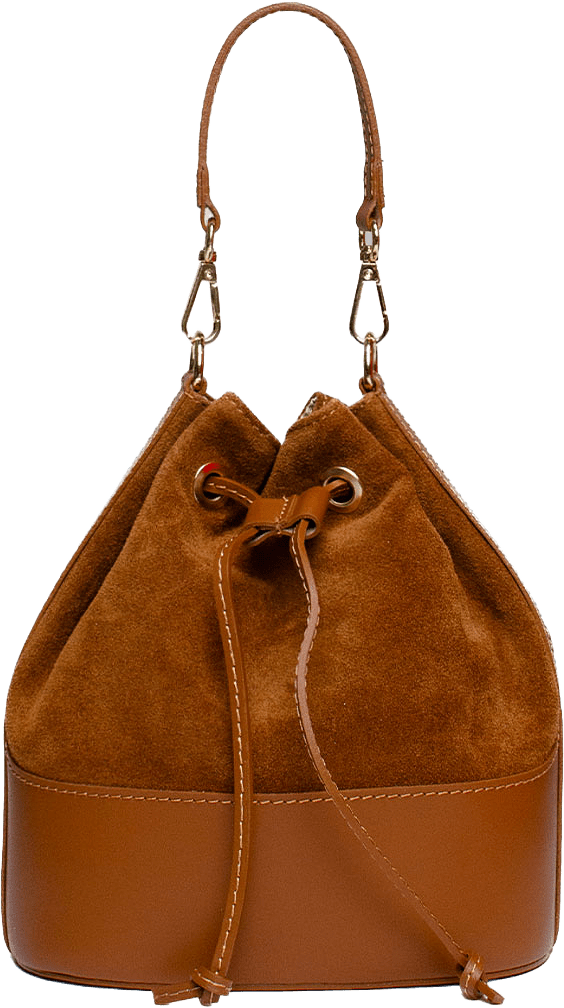 Handväska i mocka Avelino, från LaTalia, i färgen Camel.