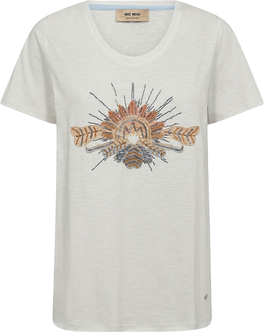 Tonia O-SS Glam Tee, från Mos Mosh, i färgen Ecru.